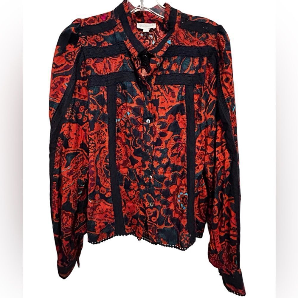 Jennifer & Grace burnt orange and blue blouse size medium